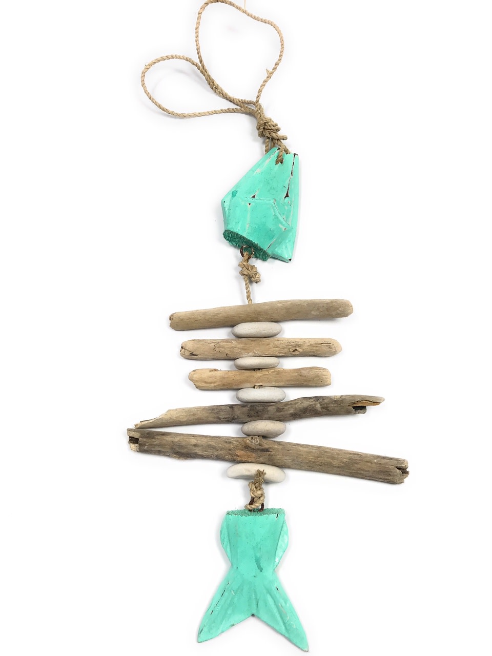 Driftwood Garland Fish w/ White Stone 12" Turquoise - Rustic Cottage Accents | #lis3101530t Driftwood Garland Fish w/ White Stone 12" Turquoise - Rustic Cottage Accents | #lis3101530t
